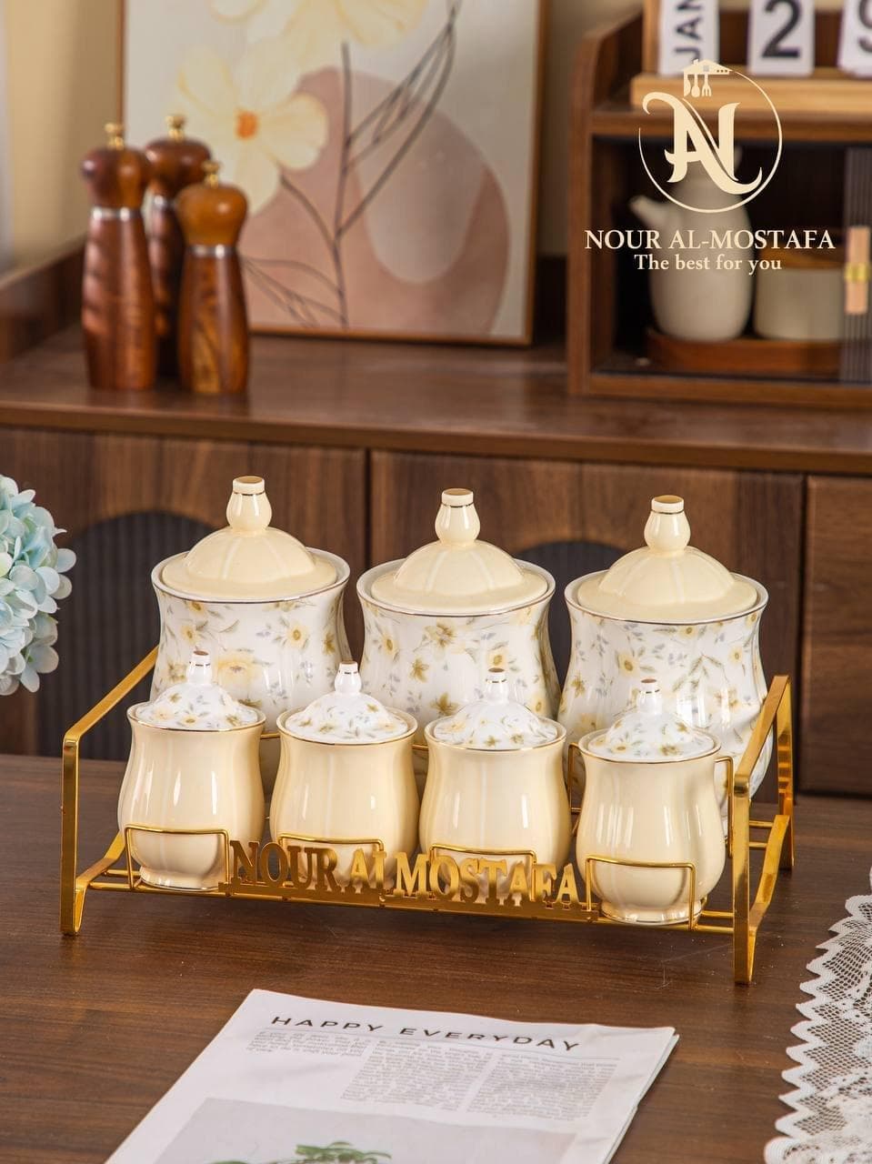 Queen 8-Piece Spice Rack - Cream & Yellow